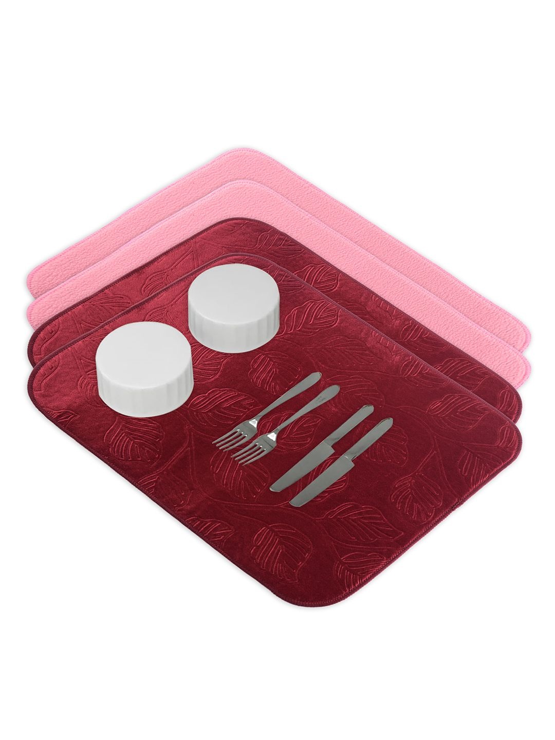 

Kuber Industries 4-Pcs Pink & Maroon Non Slip Dish Drying Mats