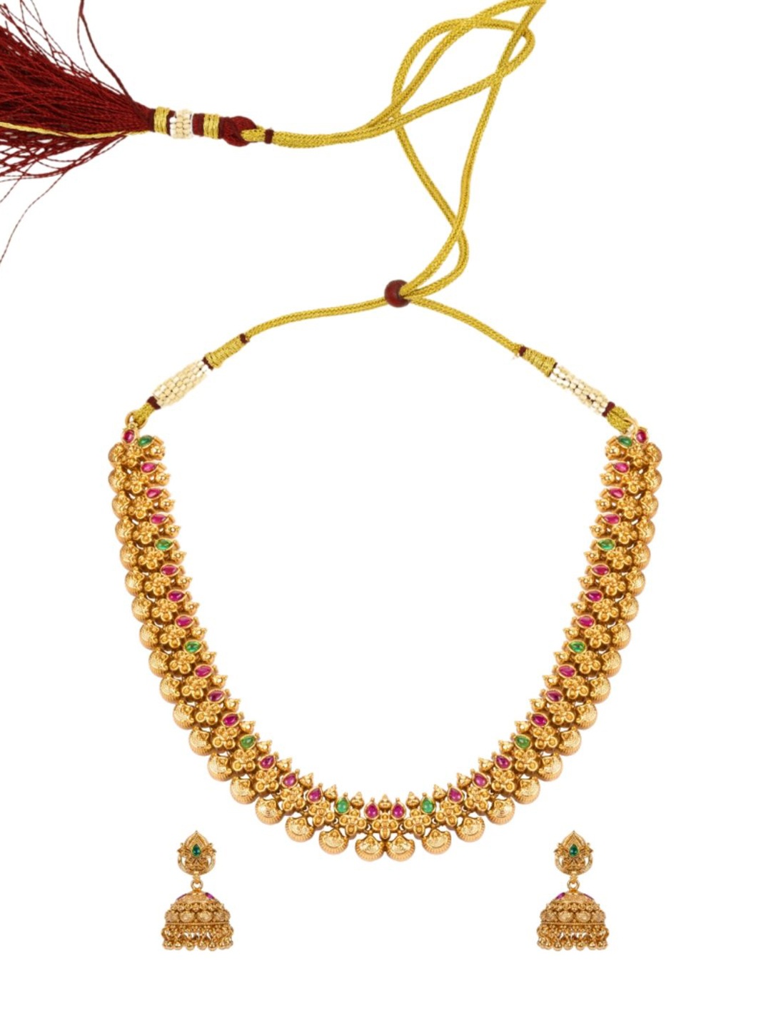 

South Temple Jewellery Gold-Plated Stone Studded Jewellery Set