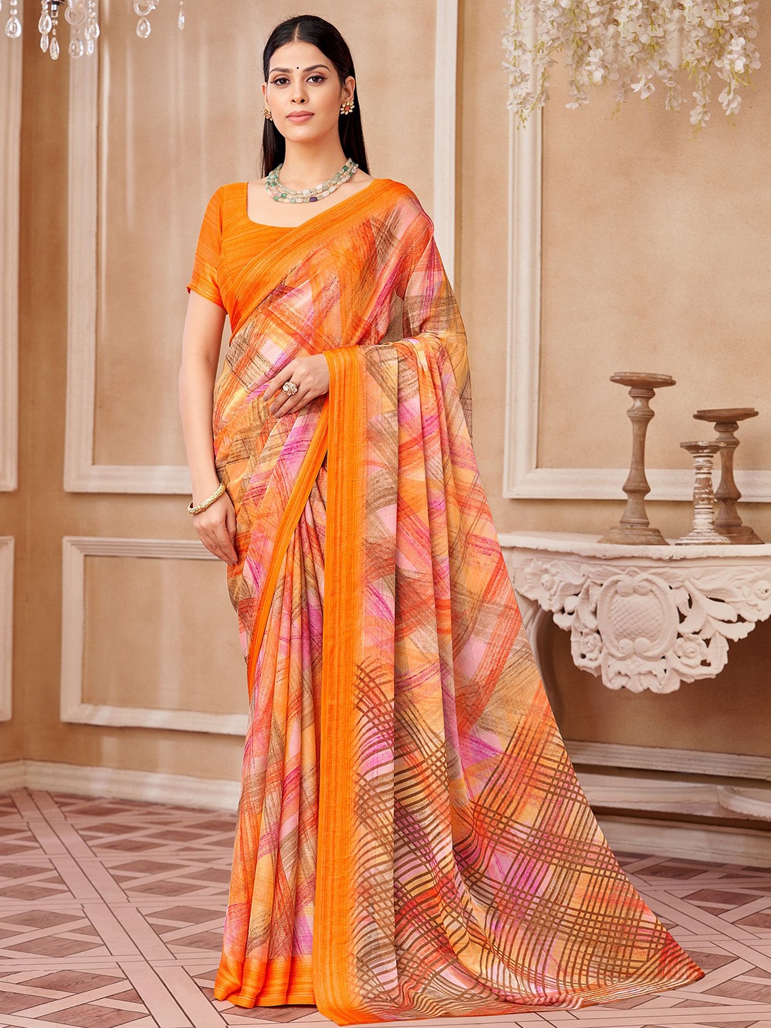 

Mitera Printed Daily Wear Saree, Orange