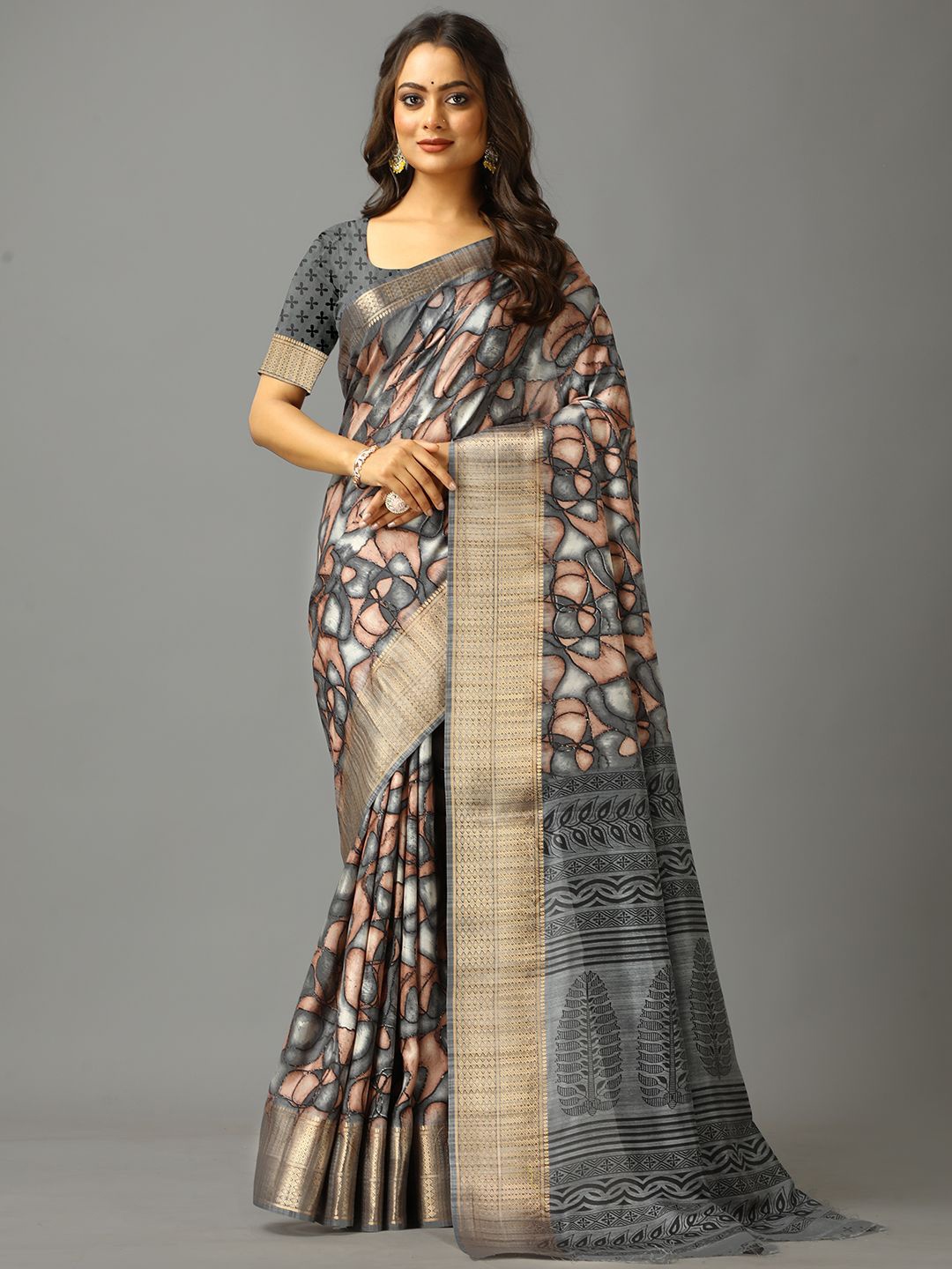 

NIRMAL CREATION Zari Saree, Grey