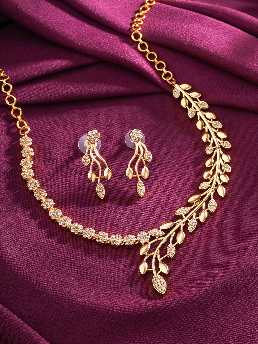 

Yellow Chimes Gold-Plated American-Diamond-Studded Necklace Set