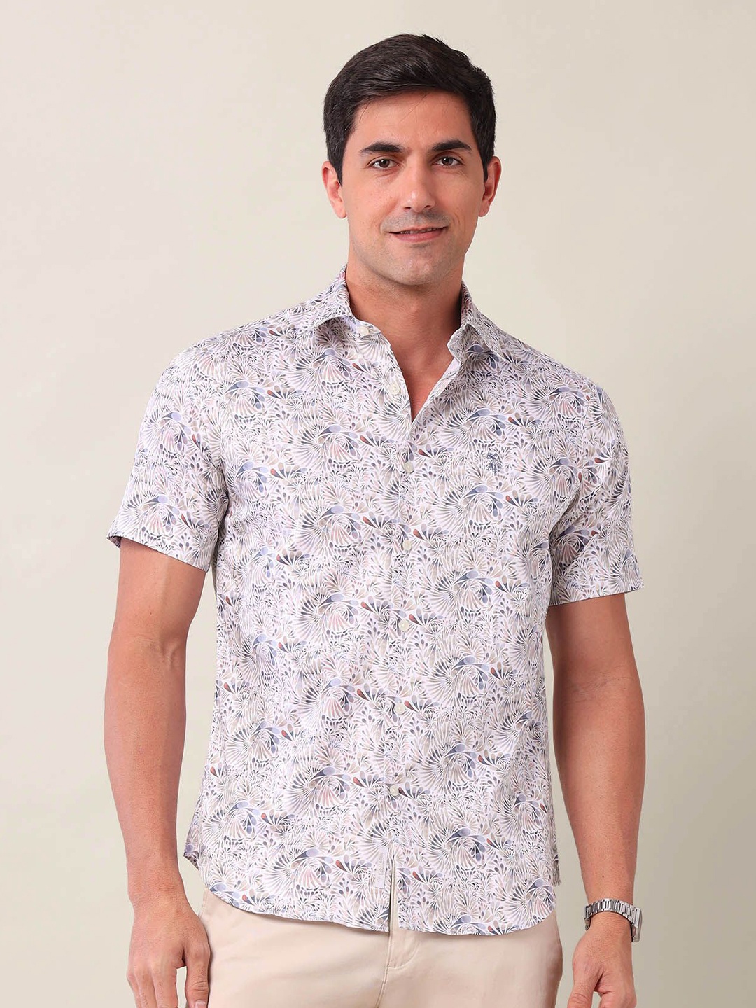 

U.S. Polo Assn. Men Classic Tailored Fit Opaque Printed Casual Shirt, White