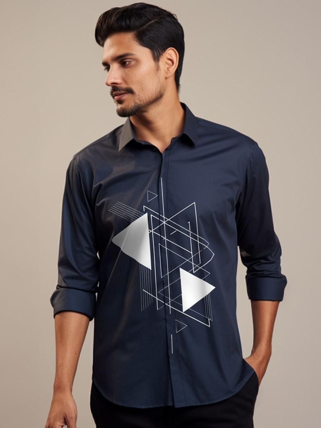 

HE SPOKE Men Smart Tailored Fit Opaque Casual Shirt, Navy blue