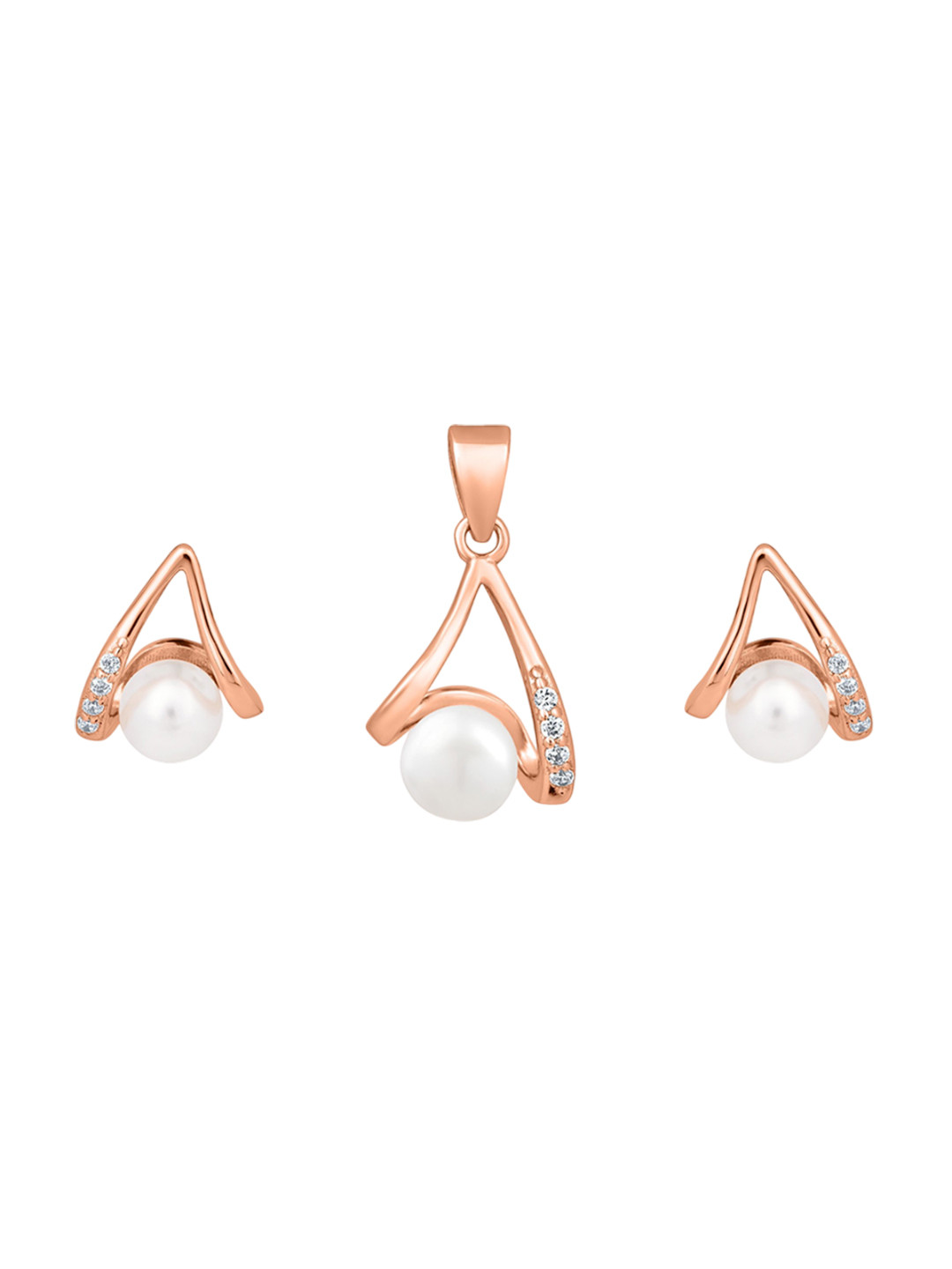 

GLYTERS 925 Sterling Silver Rose Gold Plated Pearls Jewellery Set