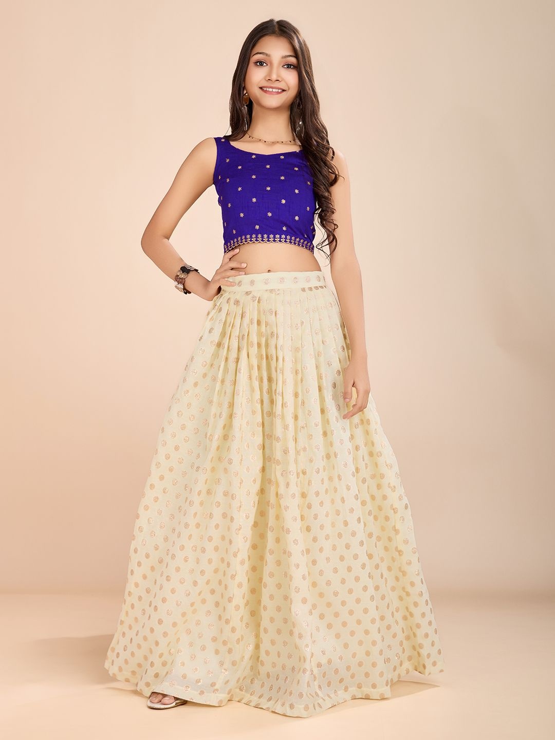 

Tasarika Girls Embroidered Sequinned Ready To Wear Lehenga & Choli, Violet