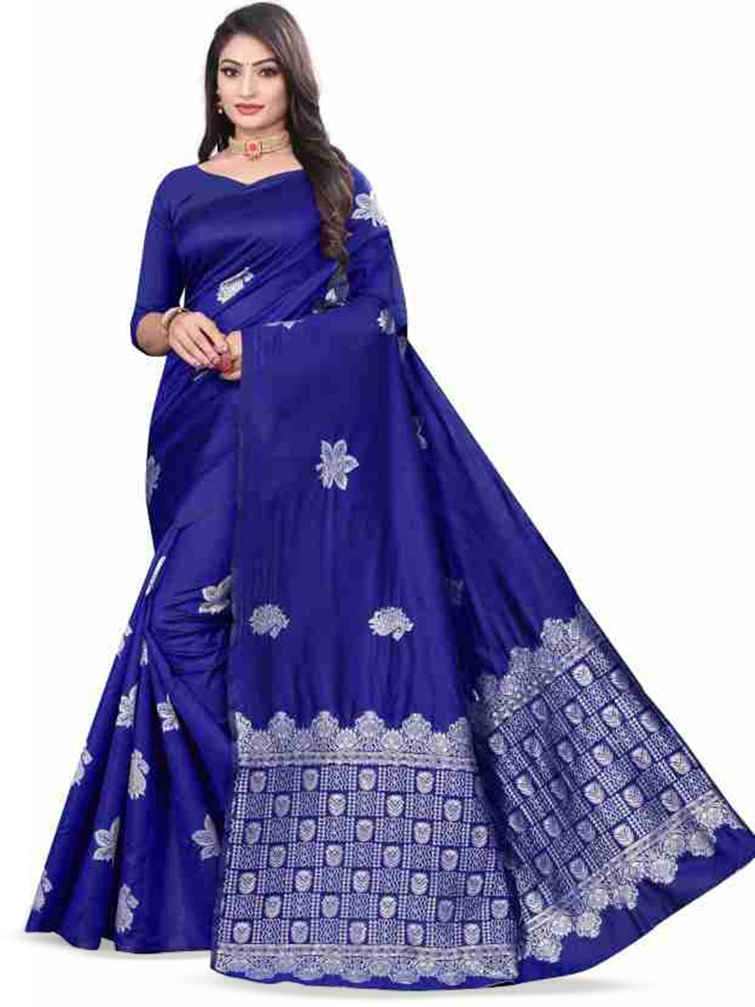 

JULEE Woven Design Zari Pure Silk Banarasi Saree, Blue