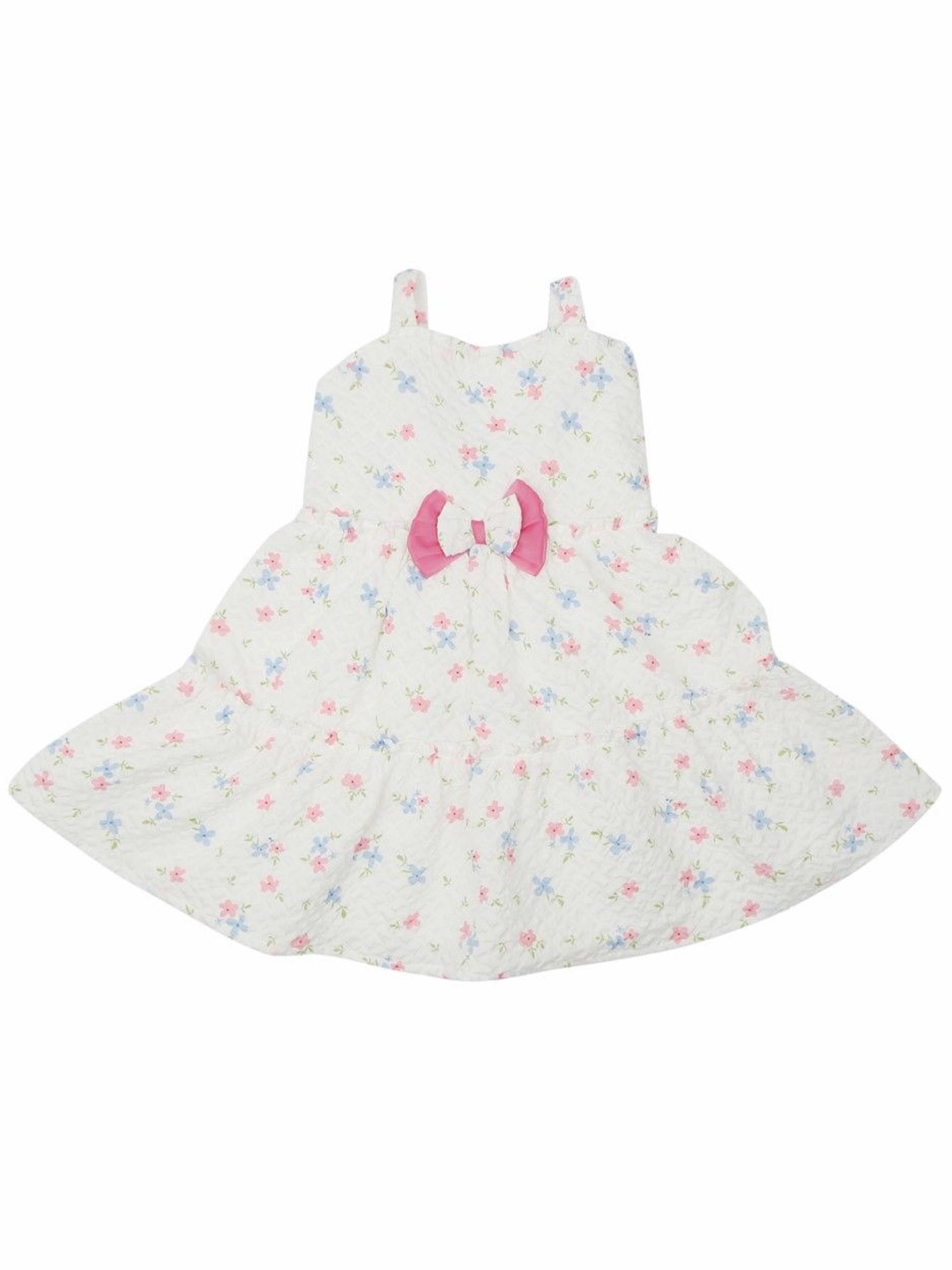 

Doodle Girls Floral Print Bow Detail Fit and Flare Tiered Dress, White