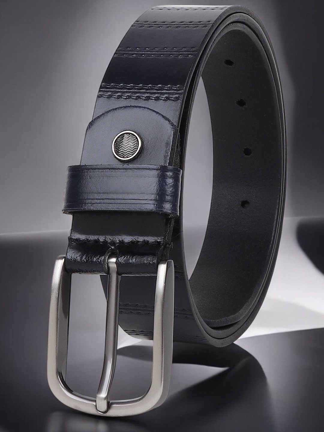 

Metronaut Men Textured Leather Formal Belt, Black