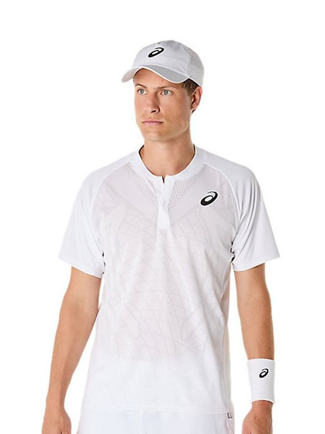 

ASICS Men Self Design Henley Neck Slim Fit T-shirt, White