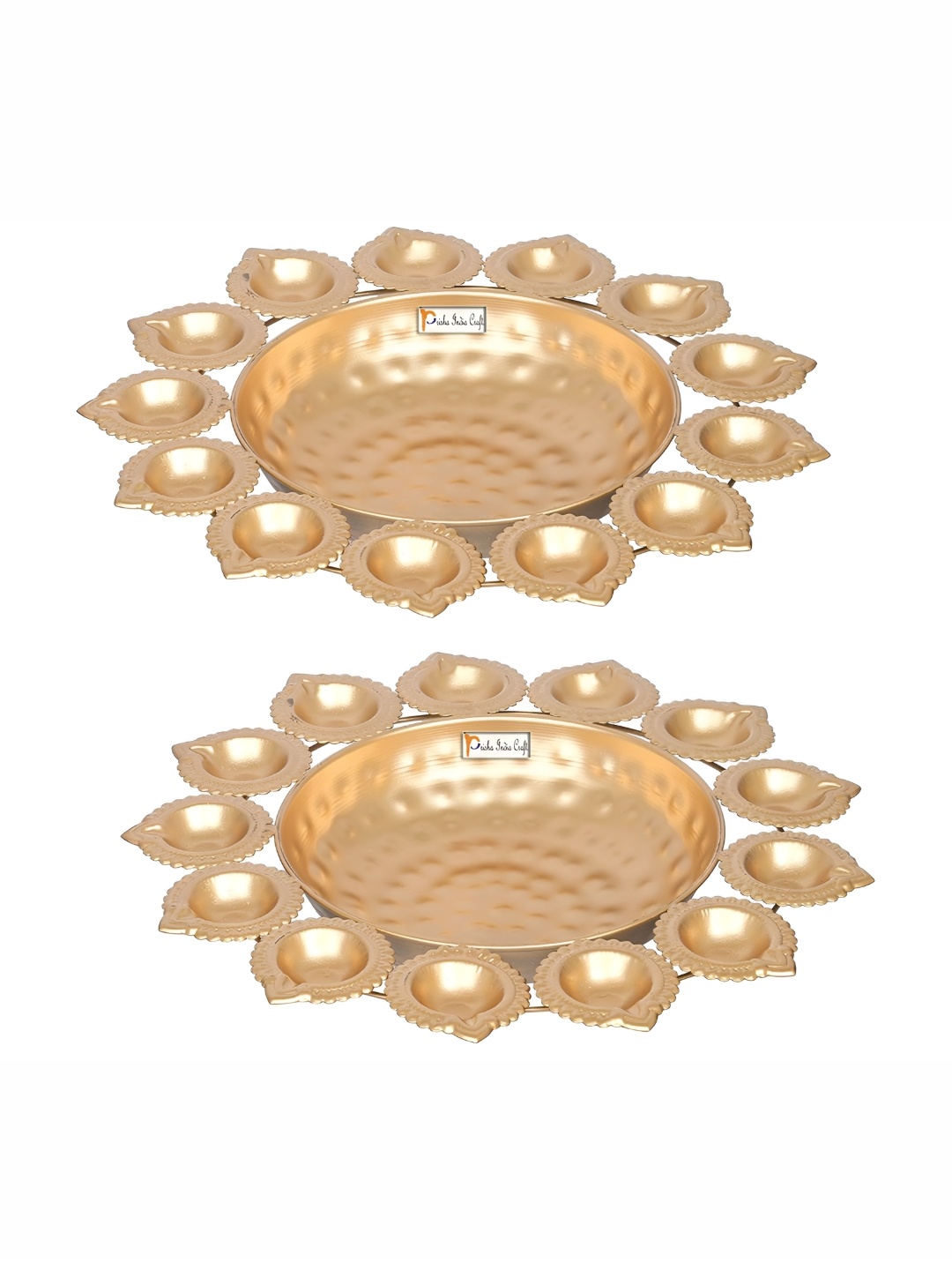 

PRISHA INDIA CRAFT Gold Toned 2 Pieces Textured Diya Pooja Essentials