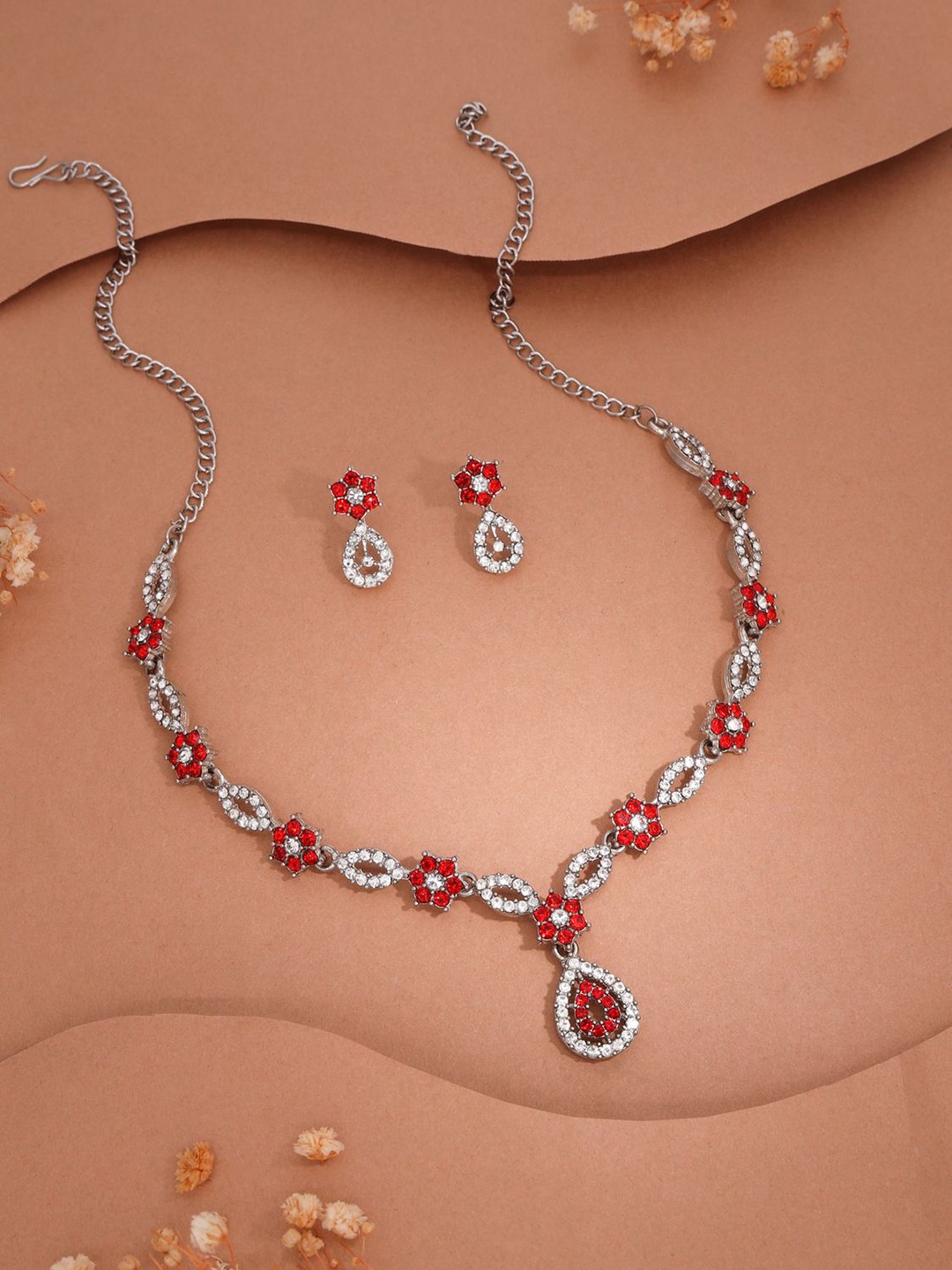 

Anouk Silver-Plated American Diamond Studded Jewellery Set