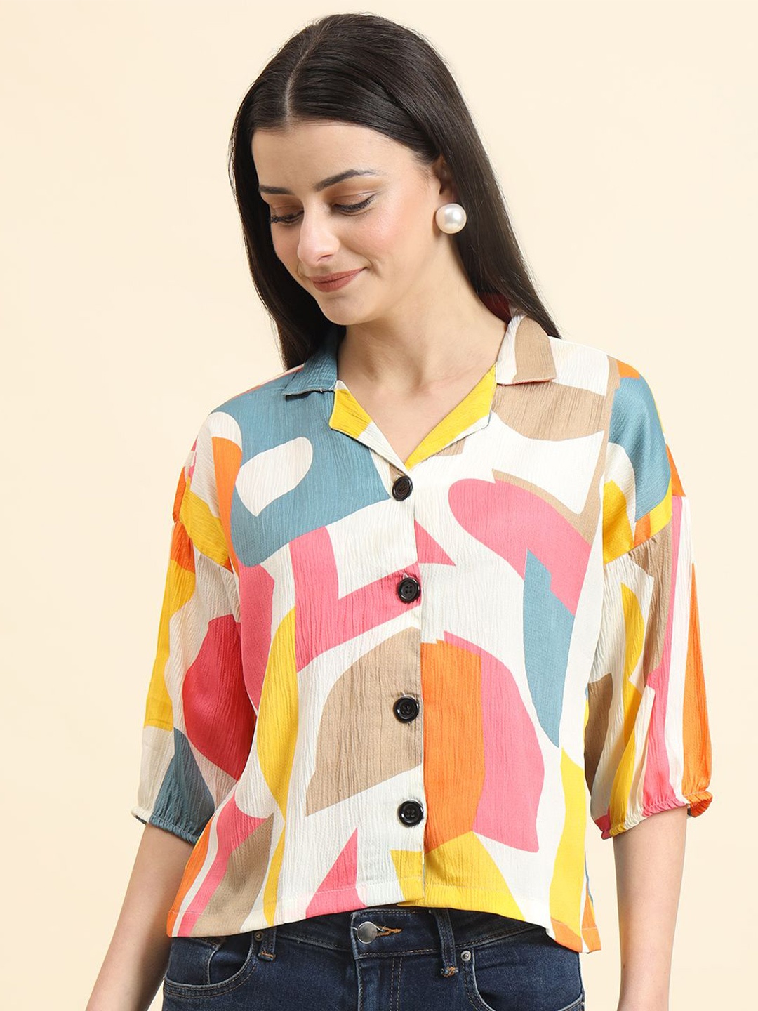 

DressBerry Women Classic Boxy Opaque Printed Casual Shirt, Multi