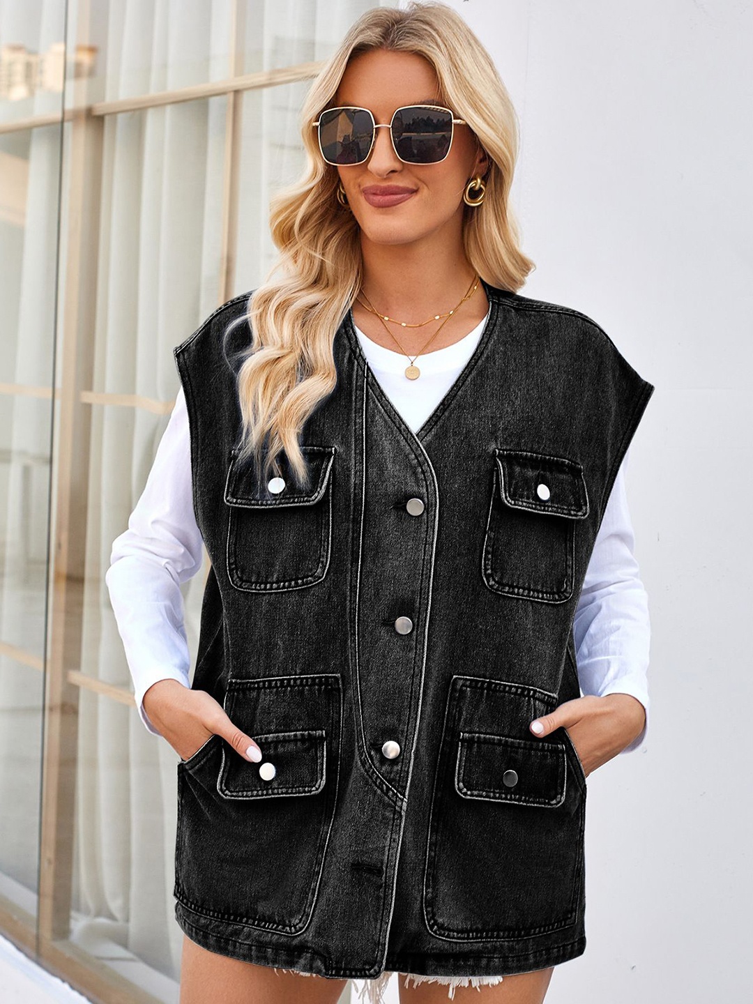

StyleCast Women Lightweight Longline Denim Jacket, Charcoal
