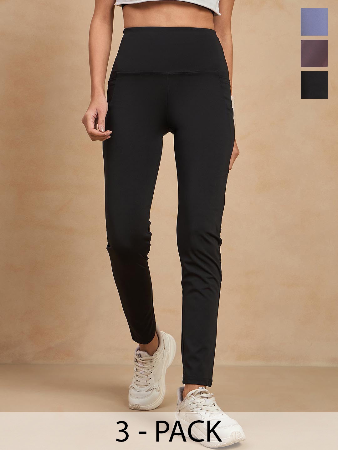 

COLOR CAPITAL Women Pack of 3 Skin Fit Antimicrobial Sports Tights, Black