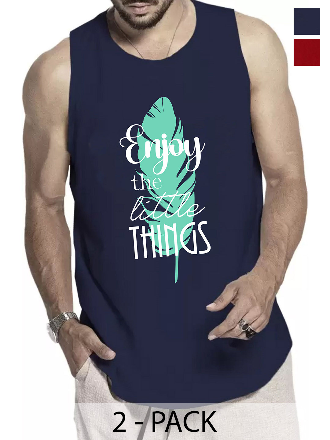 

WOOSTRO Pack Of 2 Printed Gym Vests RS26 (ENJOY NAVY)(98 MAROON), Navy blue