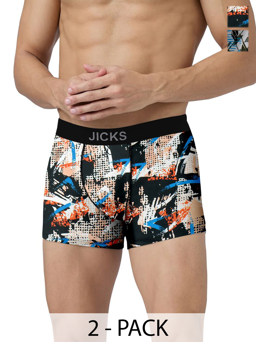 

JICKS Pack Of 2 Printed Stretchable Trunks 2_F57_M-Multicolour, Blue