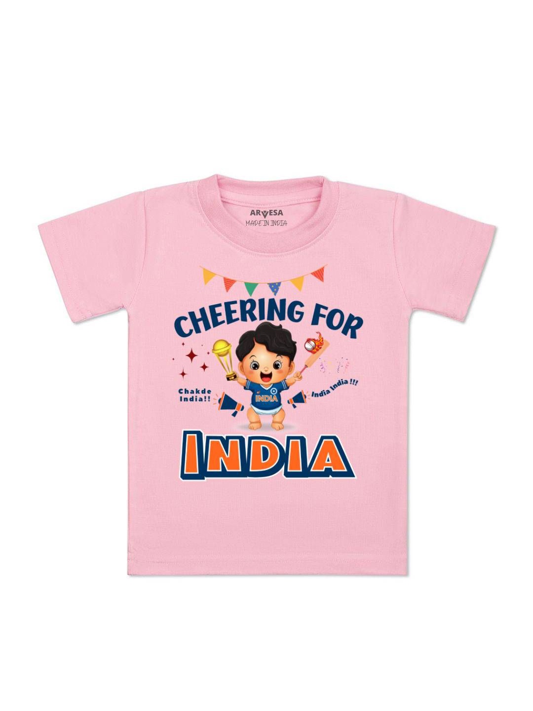 

Arvesa Kids Cheering For India Printed Tshirt, Pink