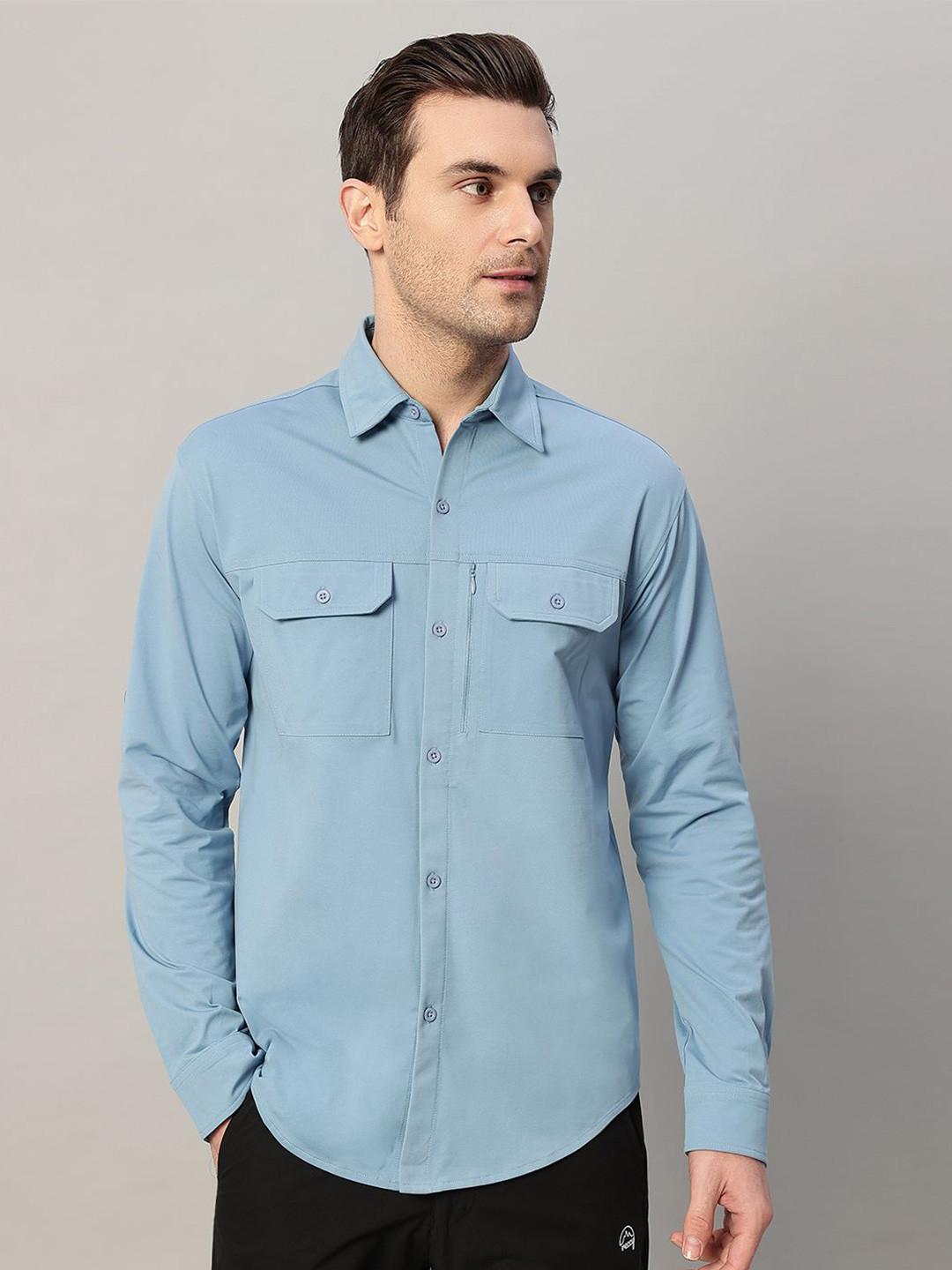 

Reccy Men Long Sleeve Ventilated Breathable 4-Way Stretch Sun Protected TechFlex Cargo Shirt, Blue