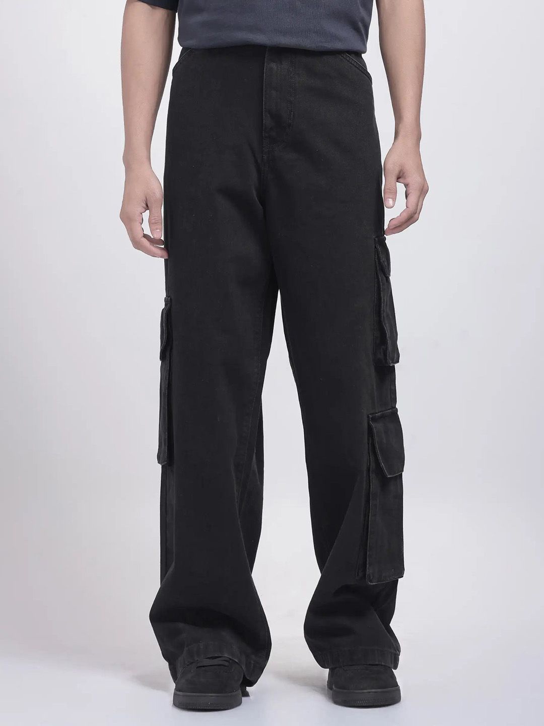 

RARE RABBIT Men Comfort Primary Black Baggy Jeans