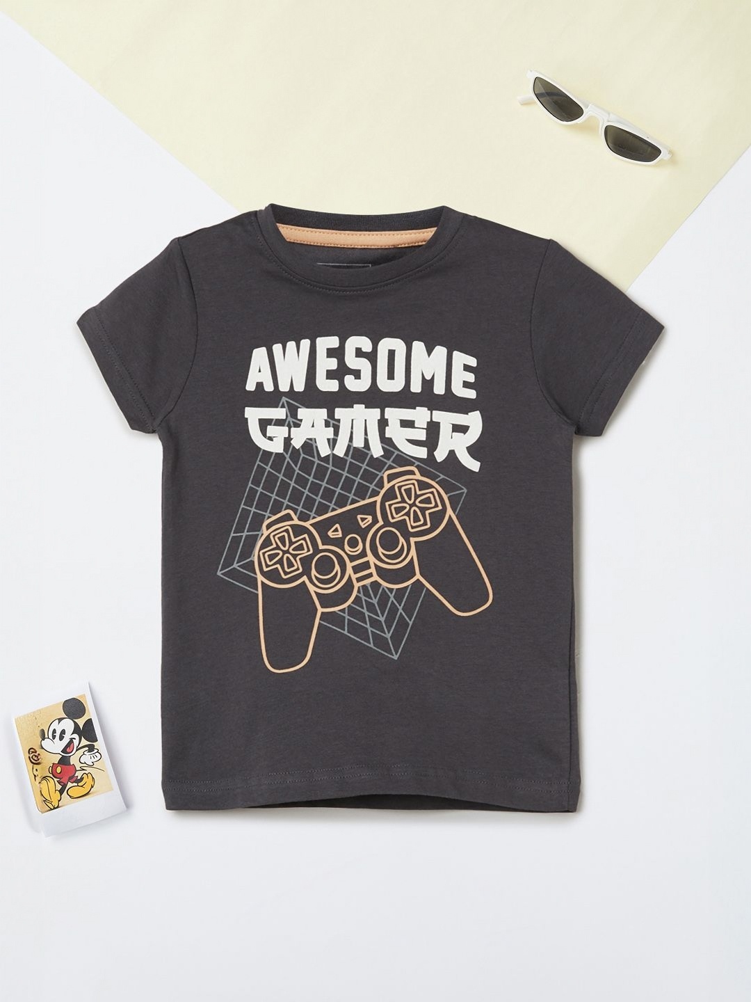 

max Boys Graphic Printed Round Neck Cotton T-shirt, Grey