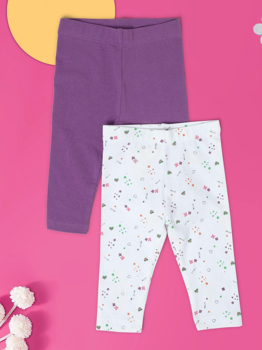 

Babies R Us Infant Girls Pack Of 2 Printed Ankle Length Leggings, Violet