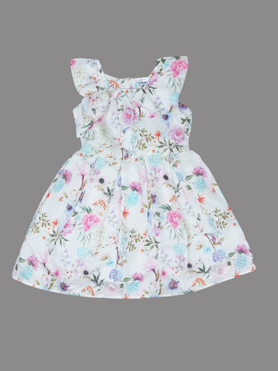 

Doodle Girl Floral Print Bow Detail Cap Sleeves Fit & Flare Dress, White