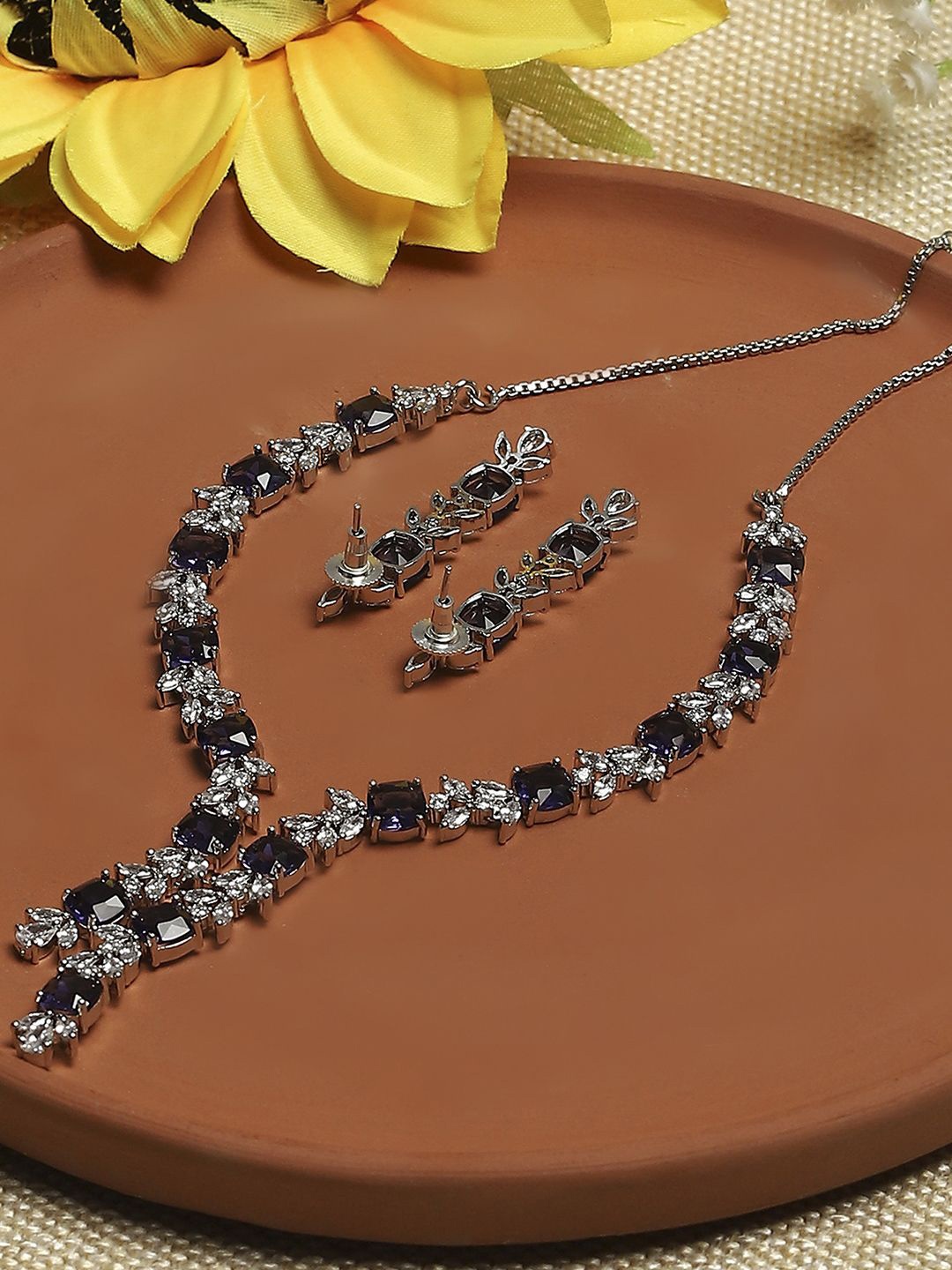 

Biba Silver-Plated Artificial Stones-Studded Jewellery Set