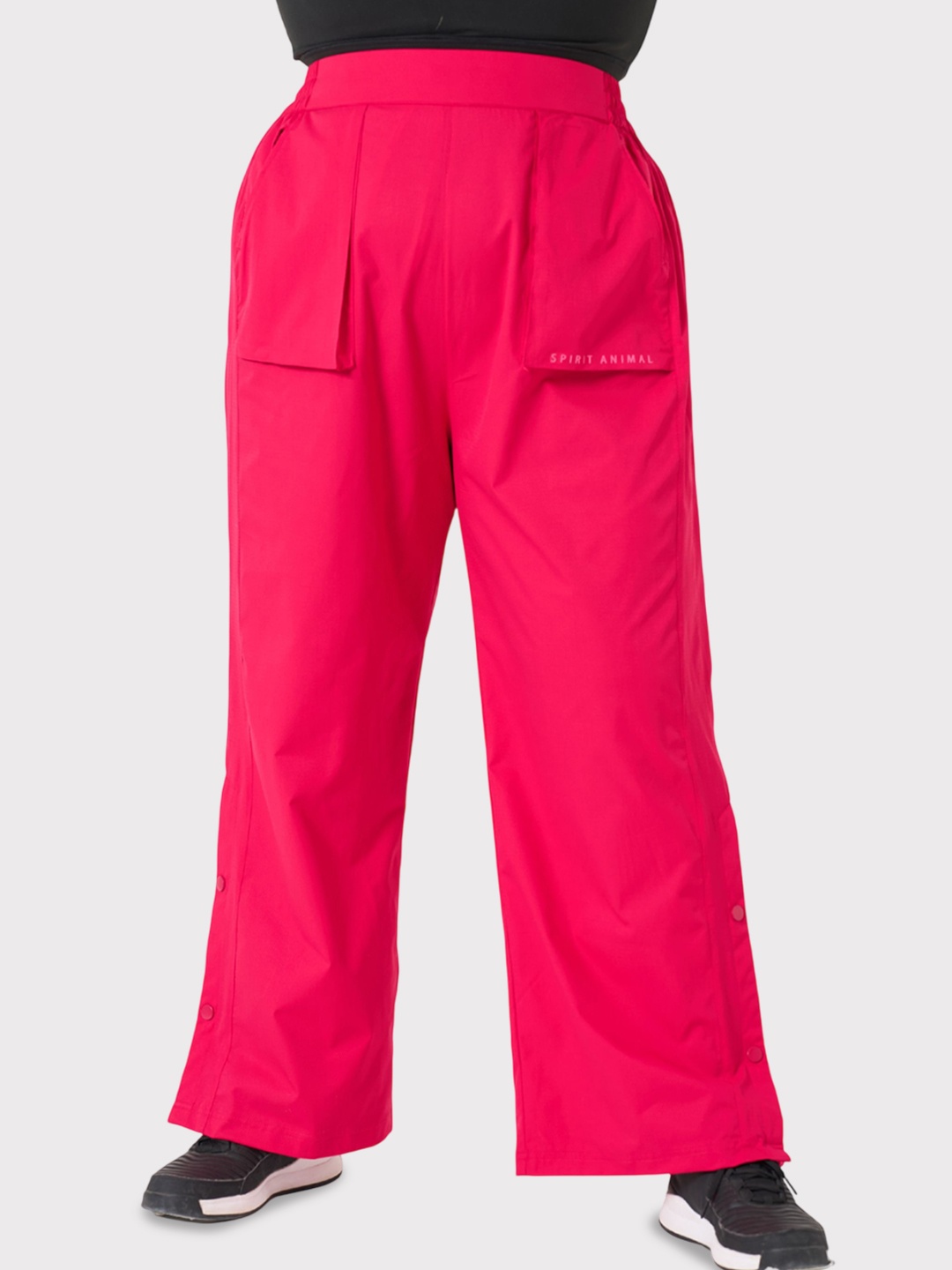 

SPIRIT ANIMAL Women Plus Size High Waist Relaxed Fit Parachute Track Pants, Pink