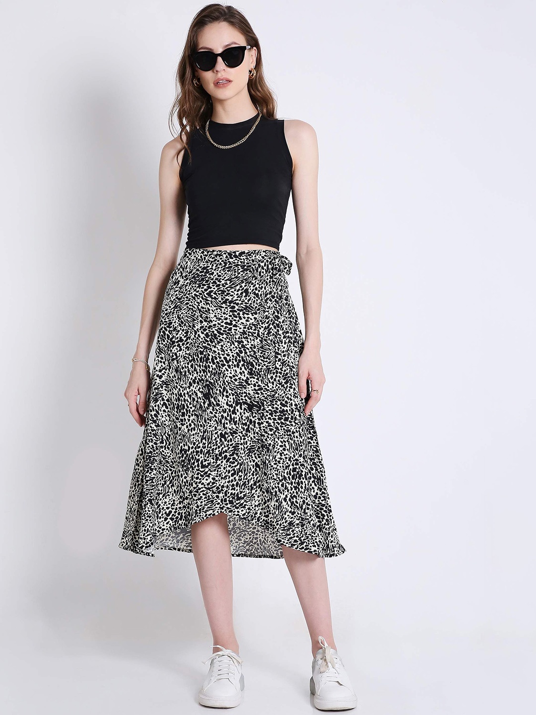 

French Theory Printed Wrap Around Skirt, White