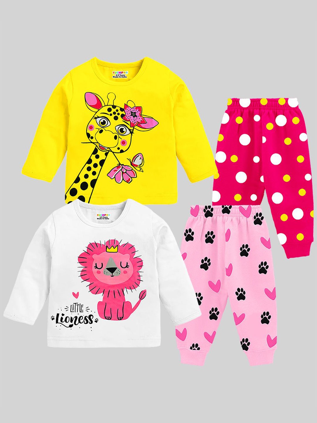 

KUCHIPOO Girls Pack Of 2 Printed Round Neck Sweatshirts With Joggers, White
