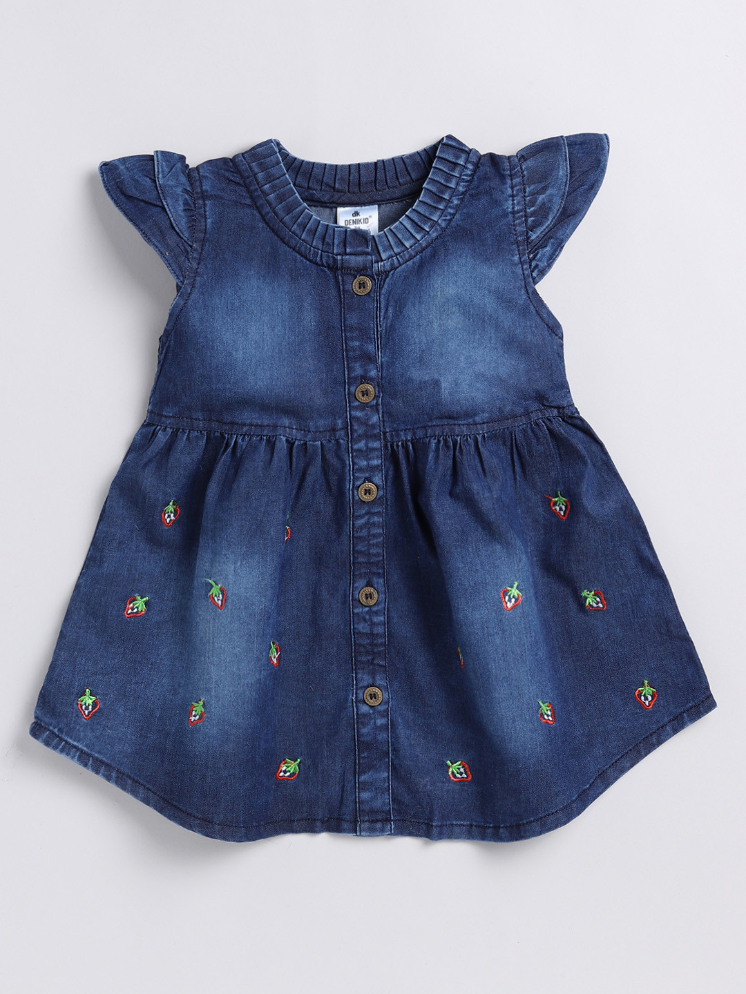 

Here&Now X Denikid Girls Pure Cotton Cap Sleeves Embroidered Denim A-Line Dress, Blue