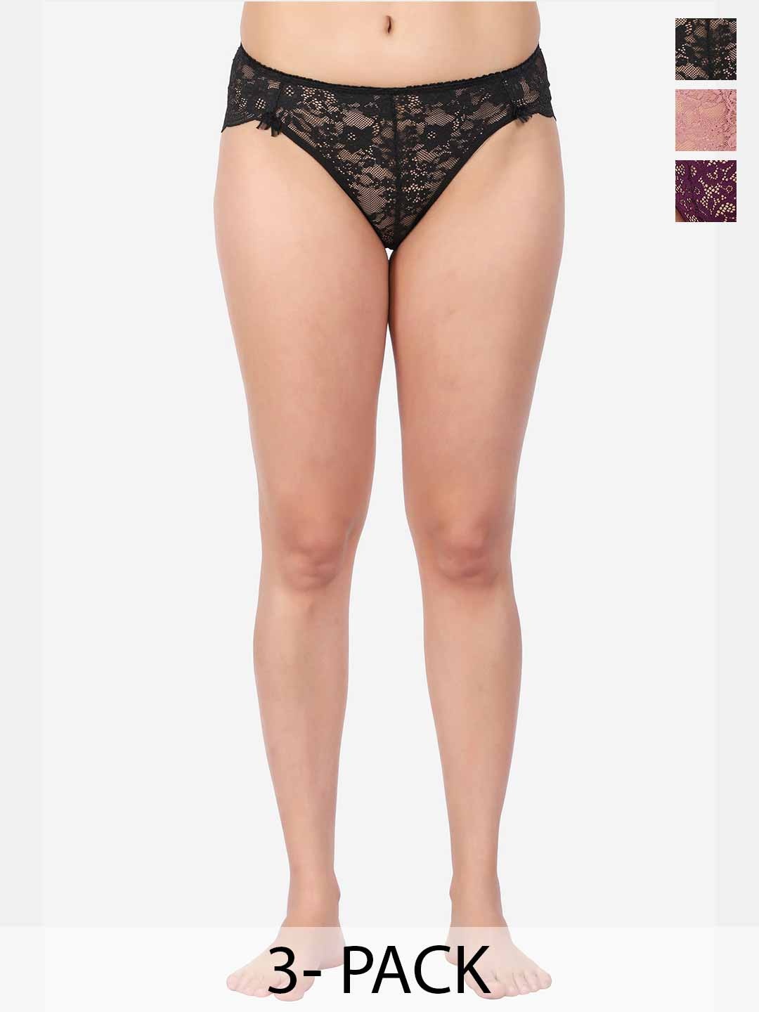 

Fleurt Women Pack Of 3 Assorted Lace Hipster Briefs