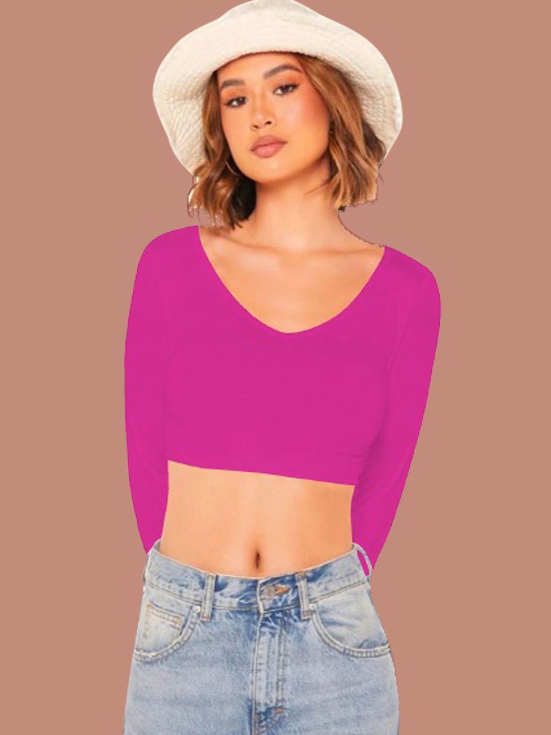 

Dream Beauty Fashion Women's Solid Full Sleeves Crop Top, Pink