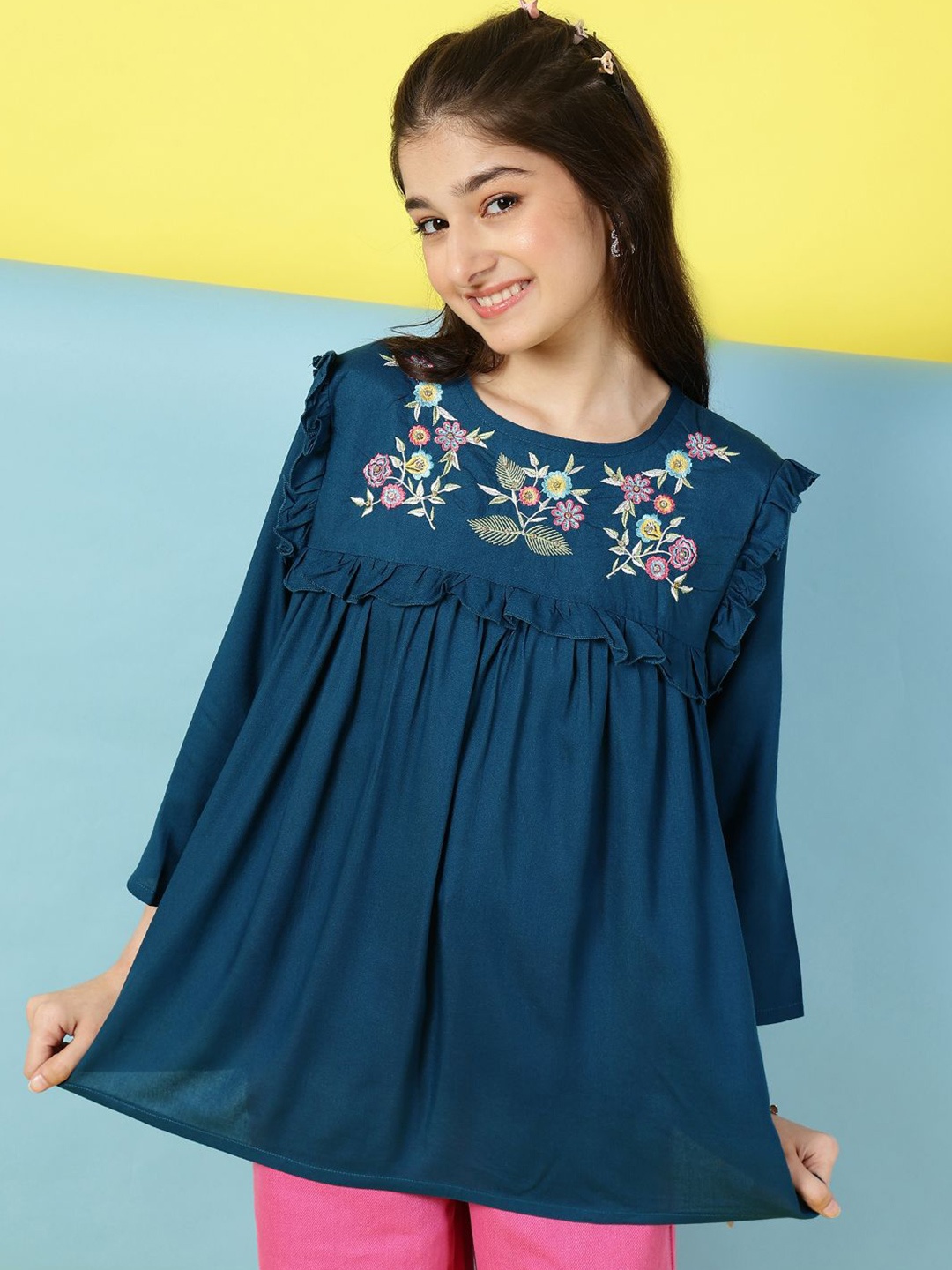 

Miss & Chief Floral Embroidered Top, Blue