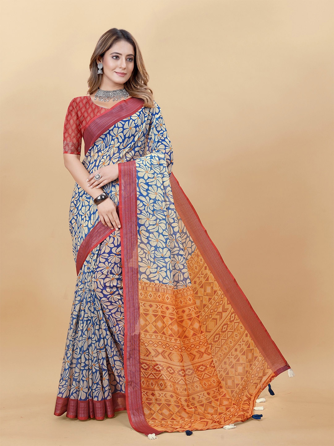 

Anouk Women Floral Printed Designer Saree, Teal
