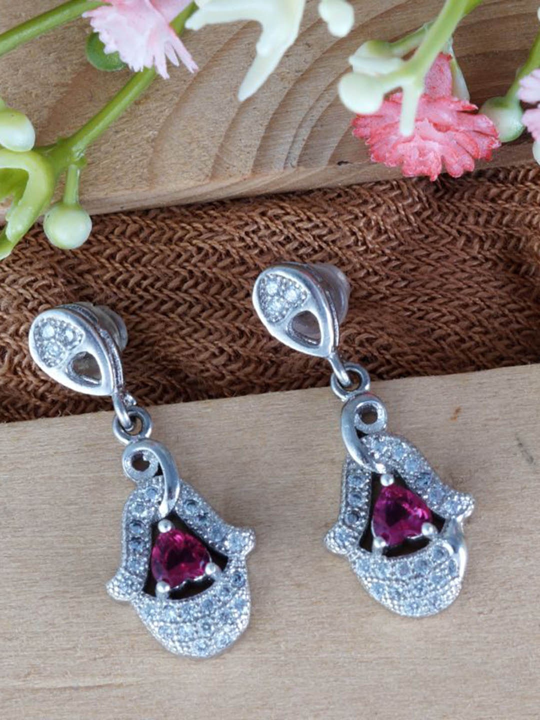 

Tuanz Silver Jewelry 925 Sterling Silver Rhodium-Plated Contemporary Shaped Drop Earrings