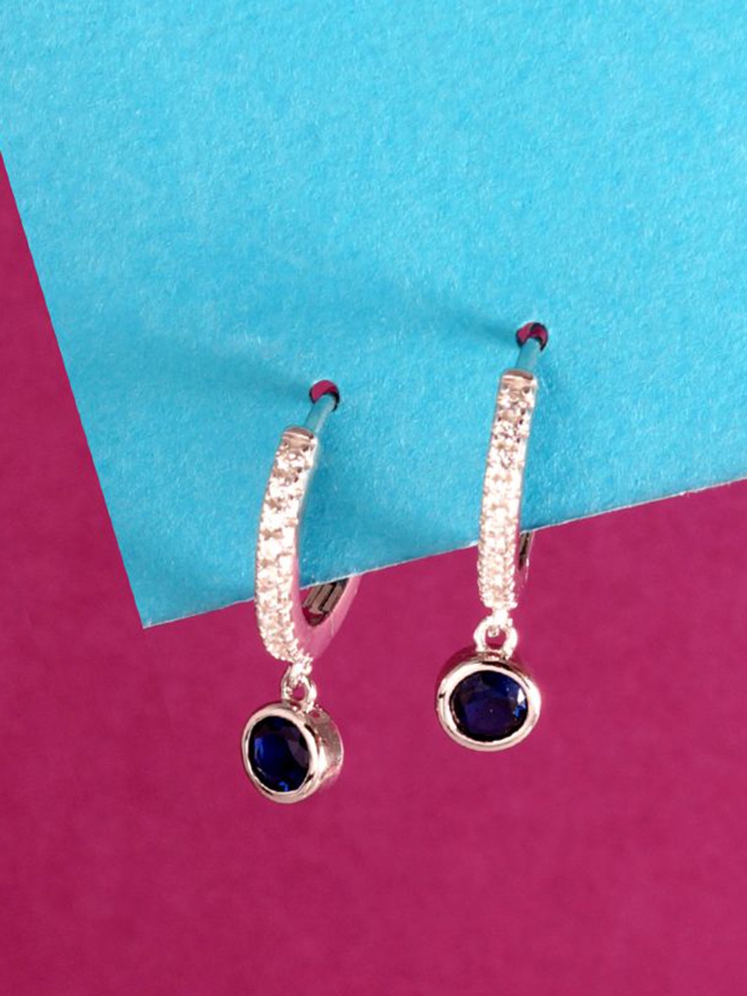 

Tuanz Silver Jewelry 925 Sterling Silver Rhodium-Plated Stone Studded Drop Earrings