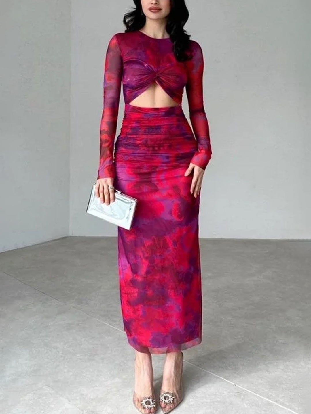 

Street Style Store Women Tie and Dye Dyed Cotton Bodycon Maxi Dress, Red