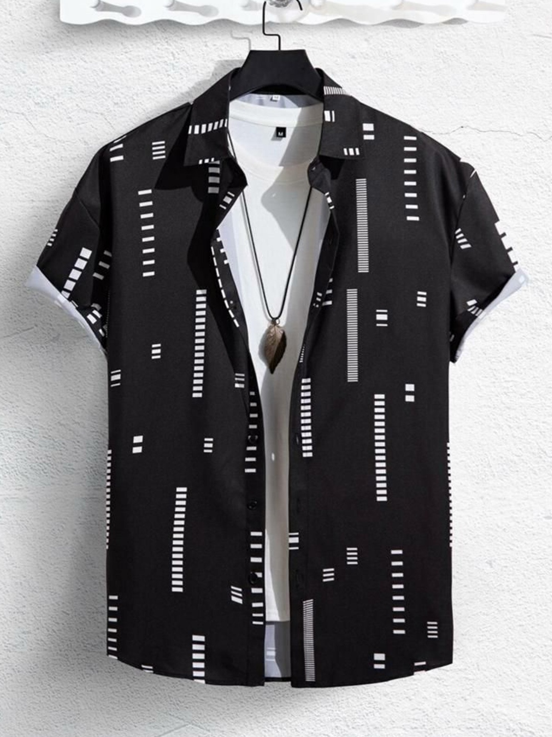 

iCome Men Classic Opaque Printed Casual Shirt, Black