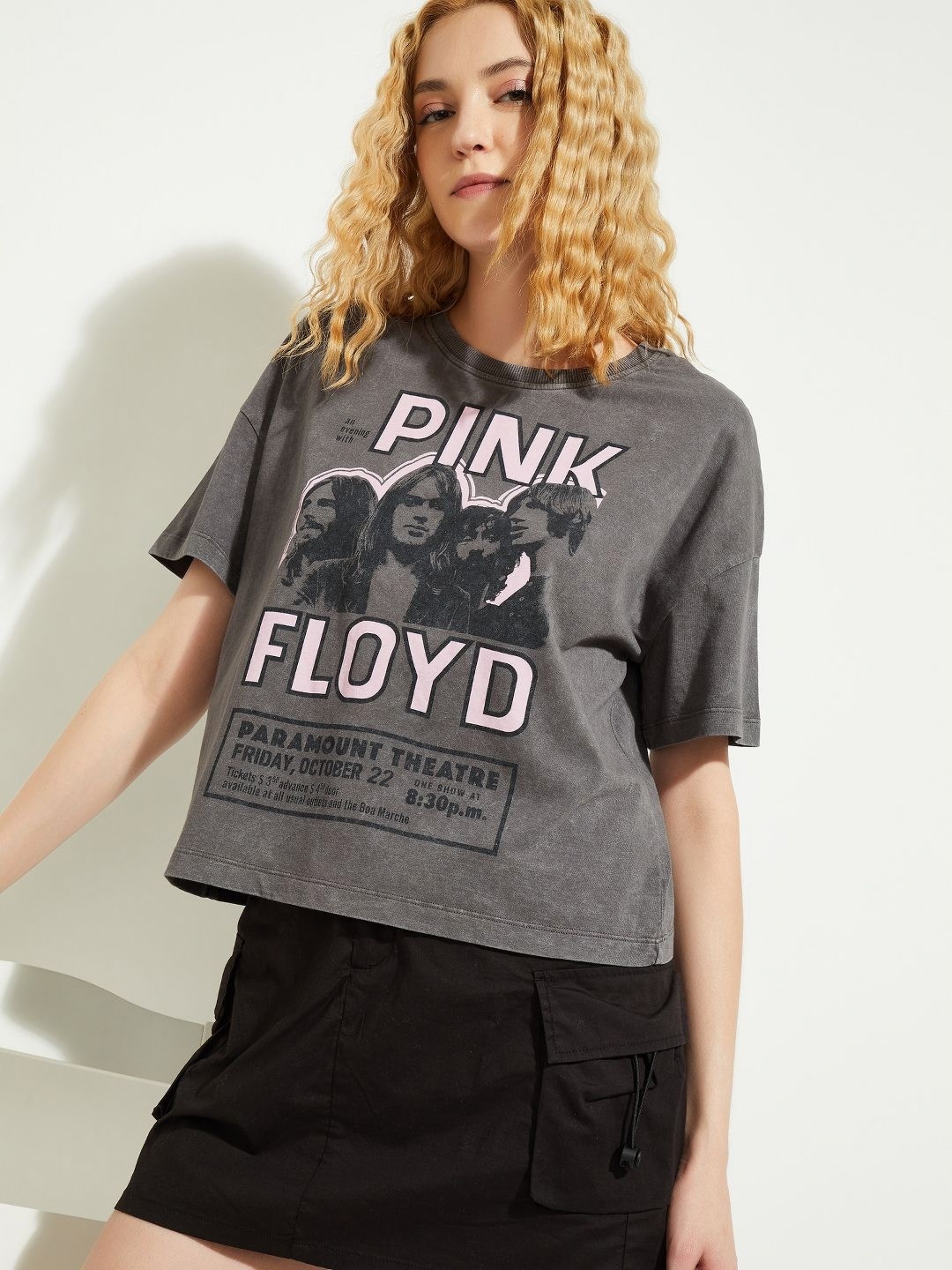 

max Women Photographic Printed Round Neck Cotton Relaxed Fit T-shirt, Grey