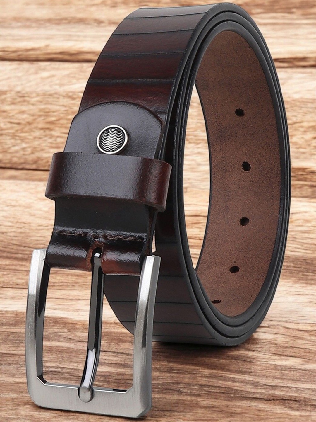 

Metronaut Men Textured Leather Formal Belt, Brown