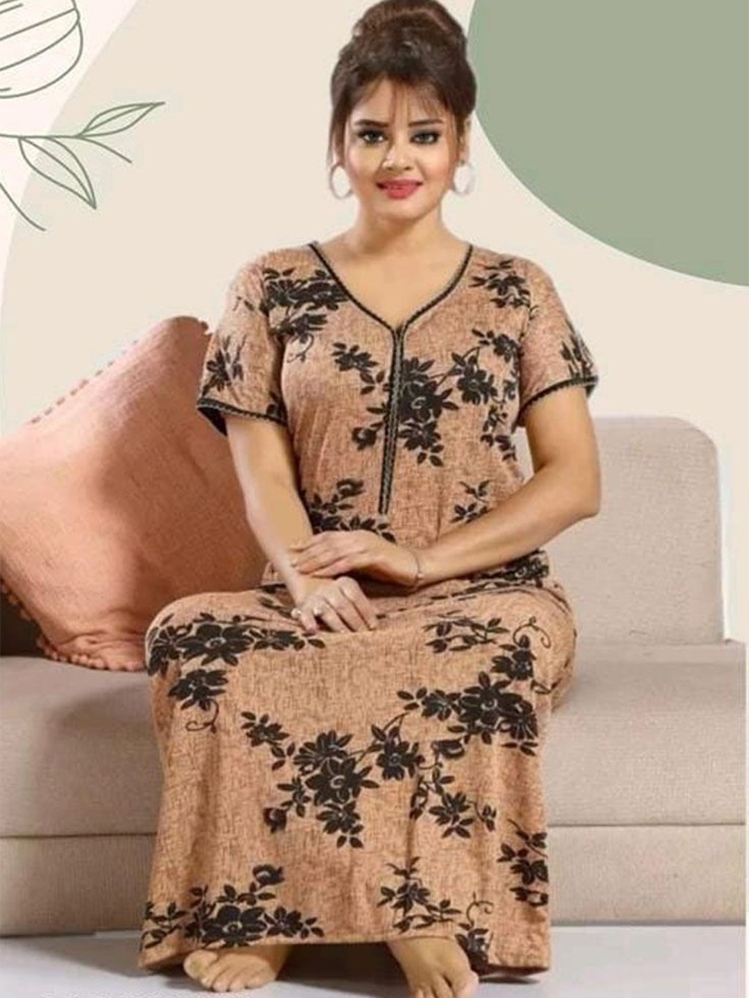 

PR PINK ROYAL Printed Maxi Nightdress, Brown