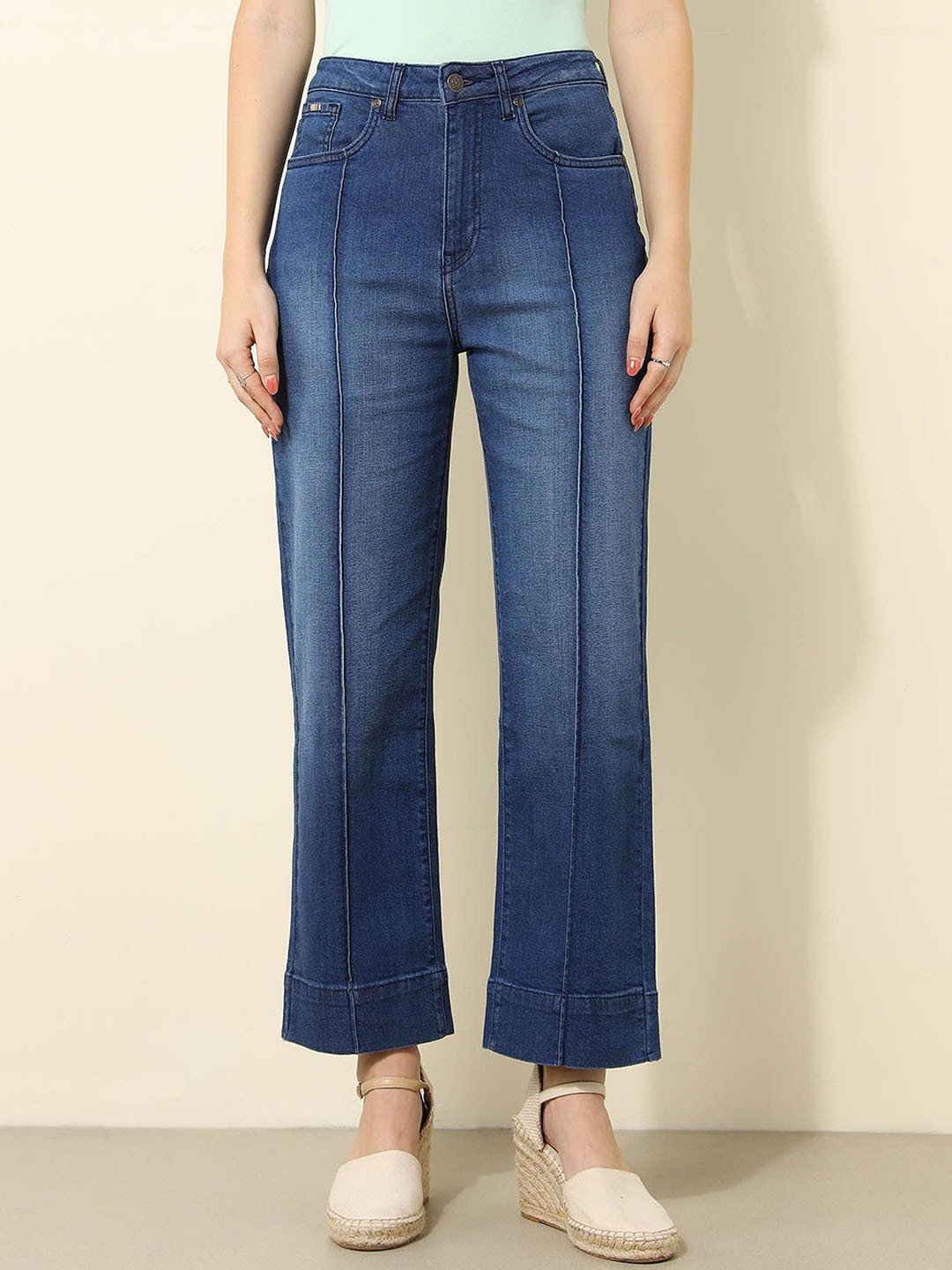 

U.S. Polo Assn. Women Women Straight Fit High-Rise Light Fade Stretchable Jeans, Blue