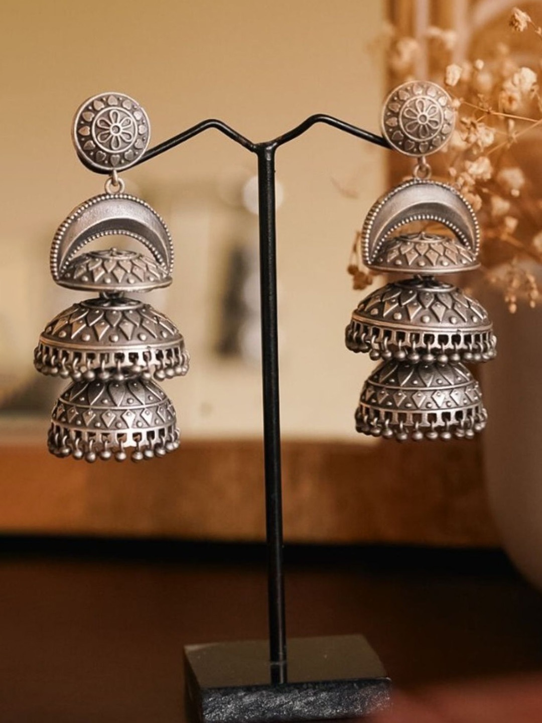 

Dulcett Silver-Plated Dome Shaped Jhumkas