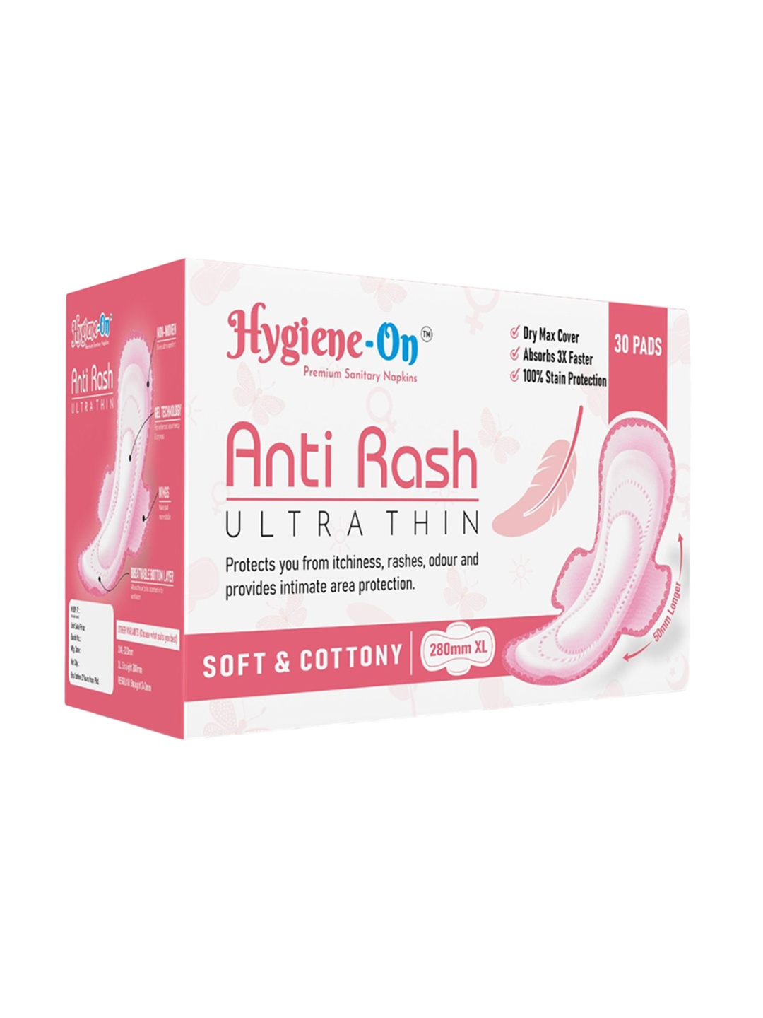 

Hygiene-On Anti Rash Ultra Thin Sanitary Napkin- 30 Pads- XL, Pink
