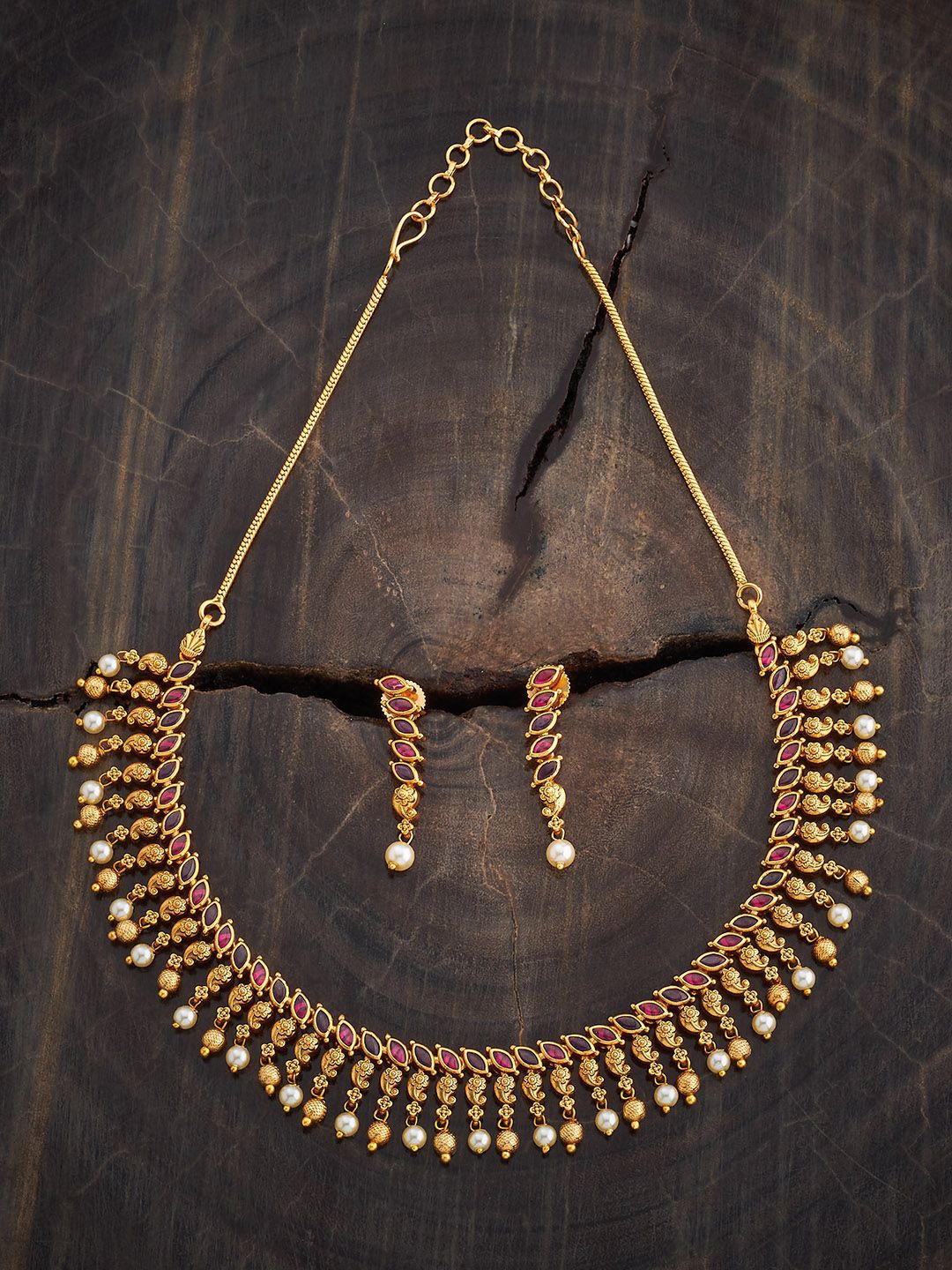 

Kushal's Fashion Jewellery Gold-Plated Ruby Studded Jewellery Set