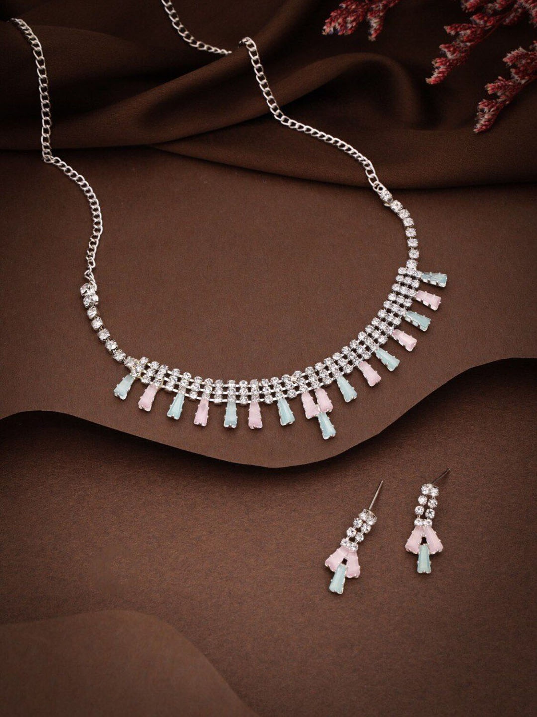 

Anouk Silver-Plated American Diamond Studded Jewellery Set