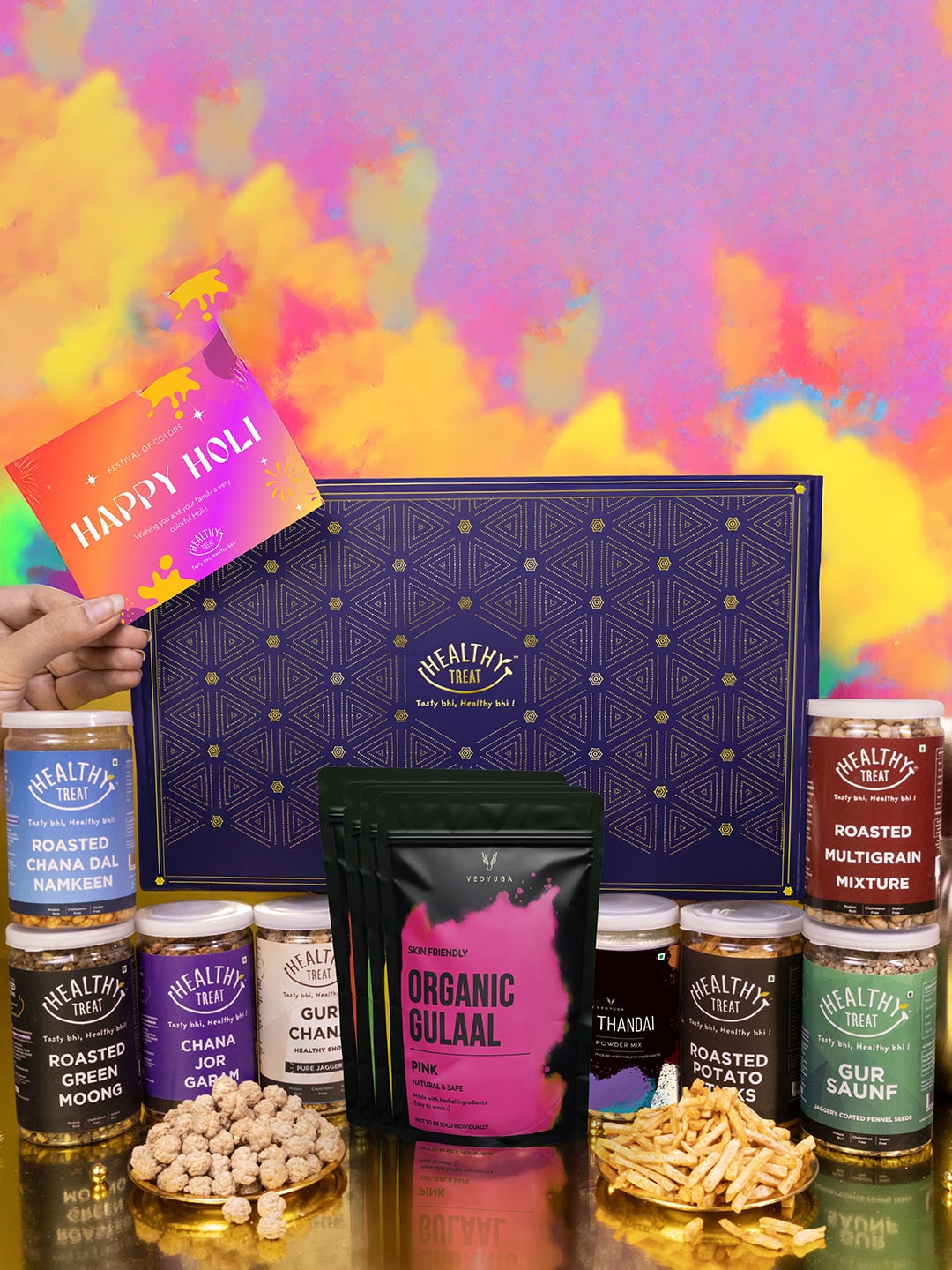 

Healthy Treat Khushiyan Holi Gift Hamper -1300 gm, Blue