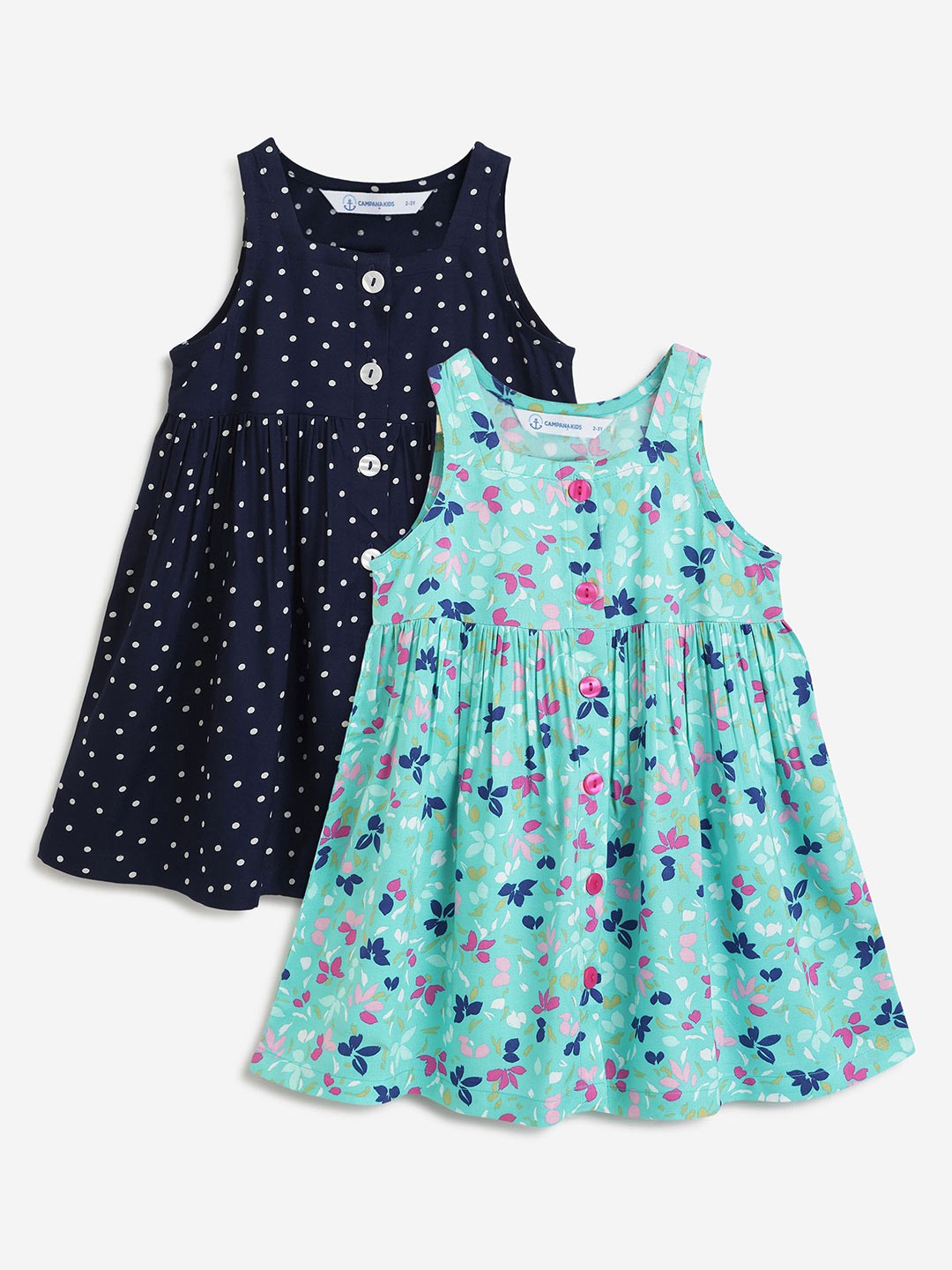 

Campana Girls Pack of 2 Printed Casual Dresses, Navy blue