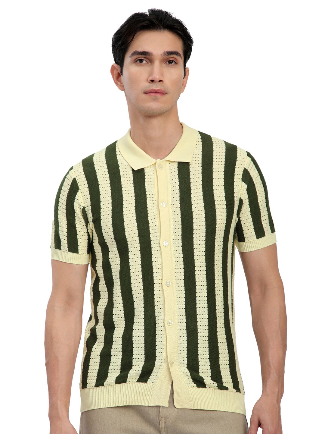 

Beyoung Men Standard Opaque Striped Casual Shirt, Olive
